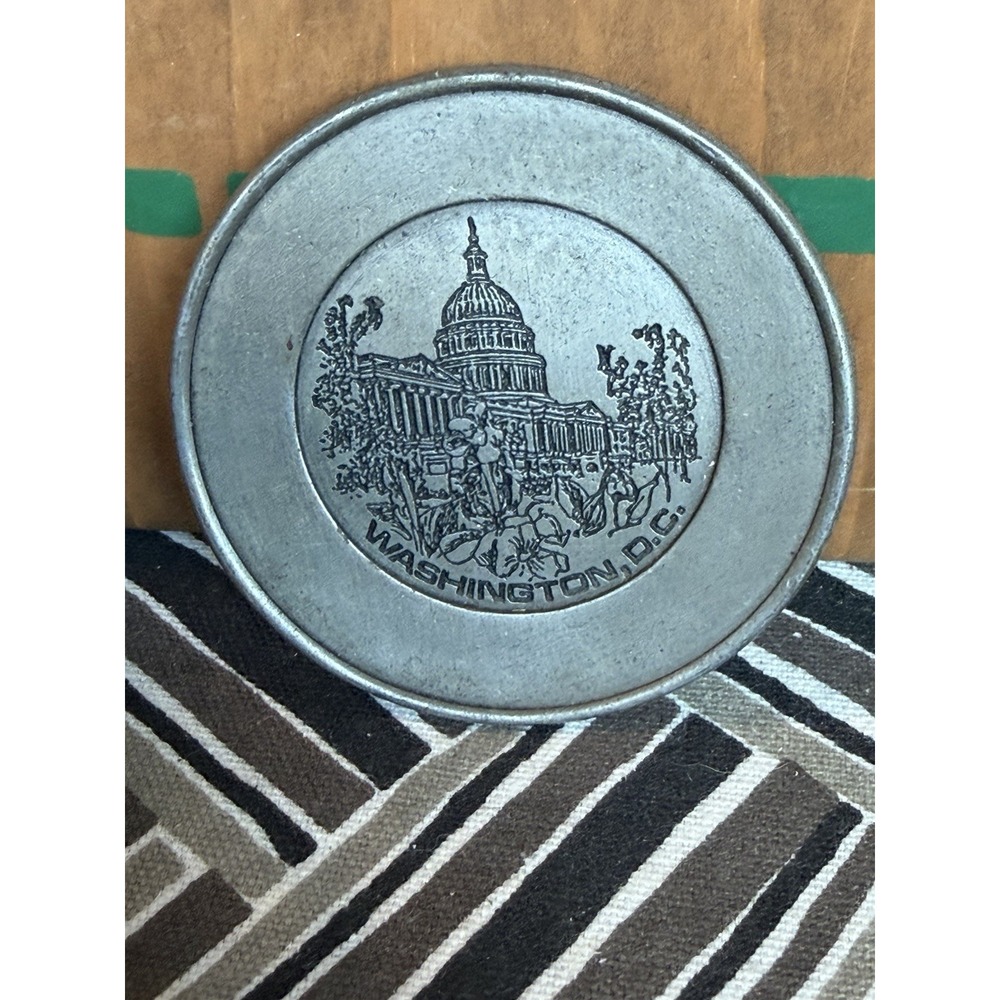 Vtg Souvenir Washington DC USA Capitol Mini Pewter Plate made in USA